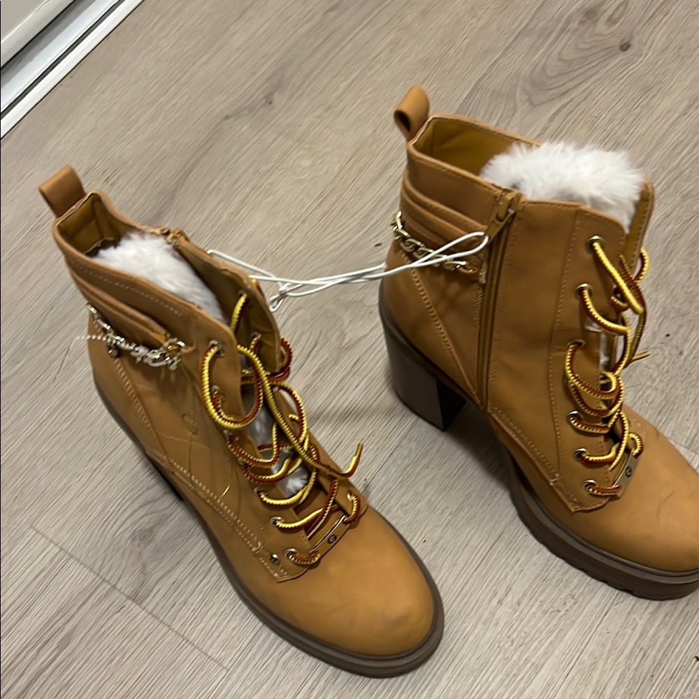 Women's Tan Ankle Boots with Chain Detail